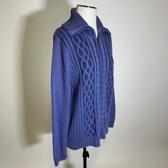 NWD Karen Scott Blue Cable Knit Fisherman Sweater Zip Up Womens Size Large L Y2K - Picture 2 of 12